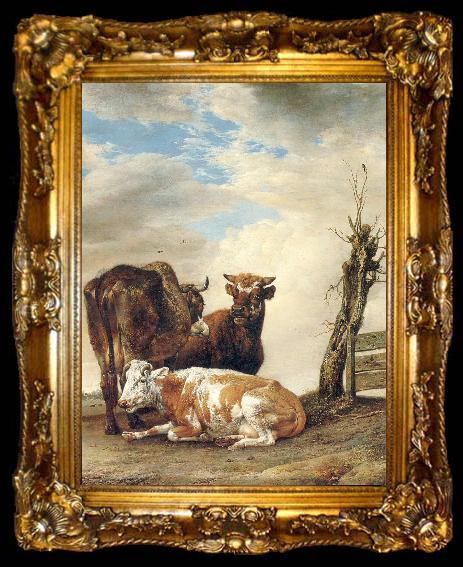framed  POTTER, Paulus Two Cows a Young Bull beside a Fence in a Meadow, ta009-2